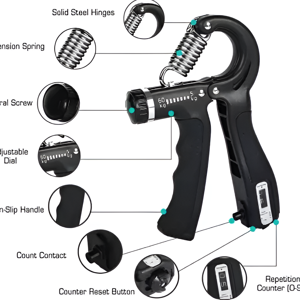 FlexiGrip Pro Hand Grip Strengthener: Adjustable Finger Strength Trainer for Enhanced Gym Workouts - Rubber & Steel Construction, Hand Grip Exerciser - Home Fitness Equipment