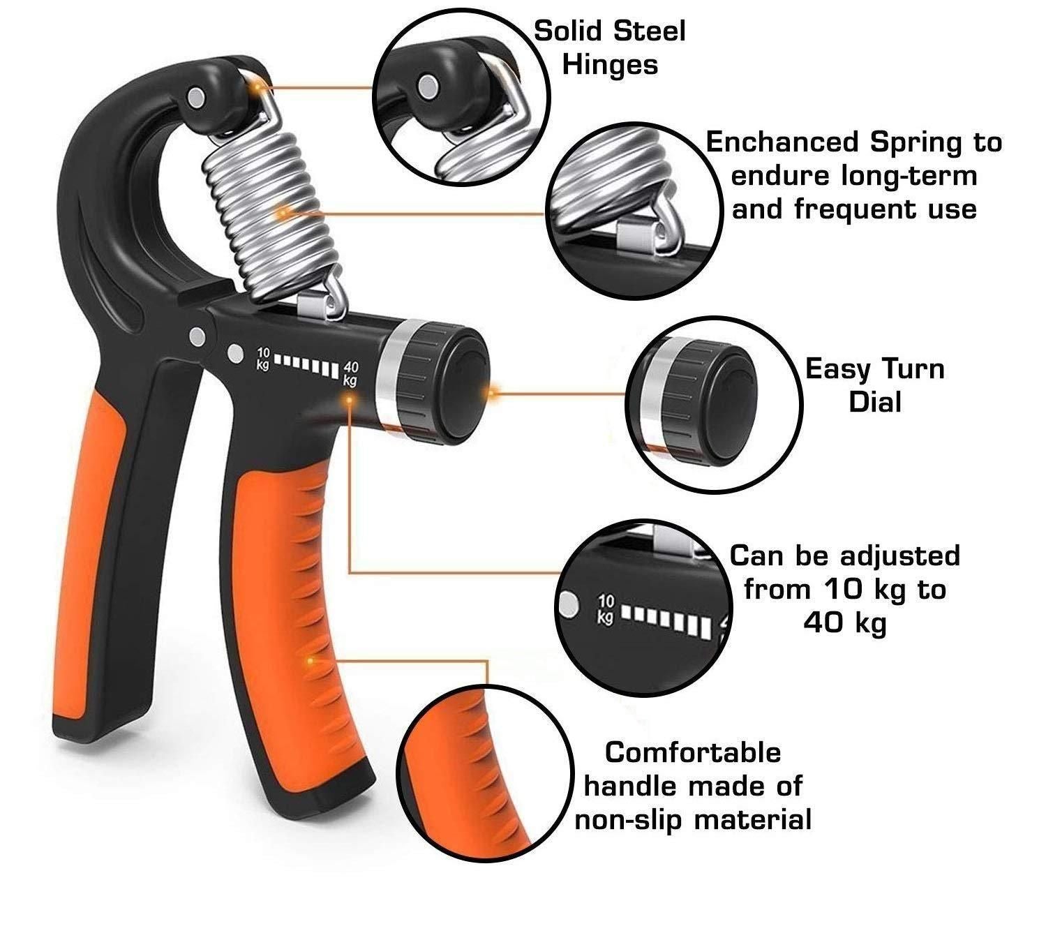 FlexiGrip Adjustable Hand Grip Strengthener: Finger Strength Trainer for Gym Workouts - Rubber & Steel Construction, Hand Grip Exerciser - Home Exercise Equipment