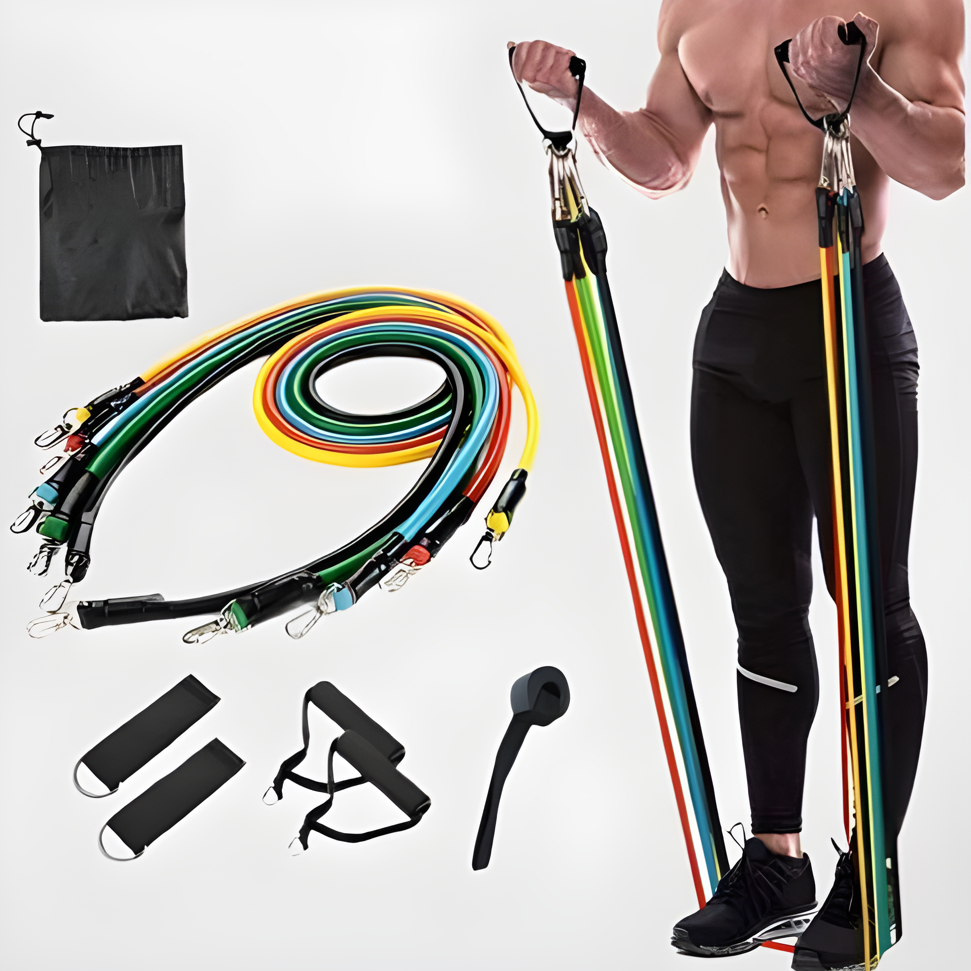 FlexiTone Double Toning Resistance Tube: High-Quality Latex Exercise Band for Stretching, Toning, and Exercising - 11-Piece Set